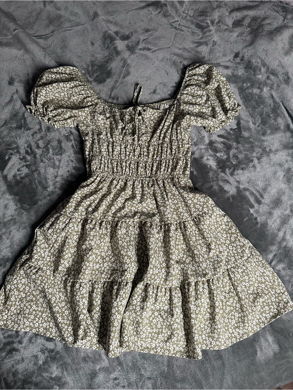 Women Olive Green Floral Tiered Sundress
